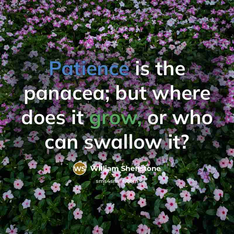 “Patience is the panacea; but where does it grow, or who can swallow it?” quote by William Shenstone