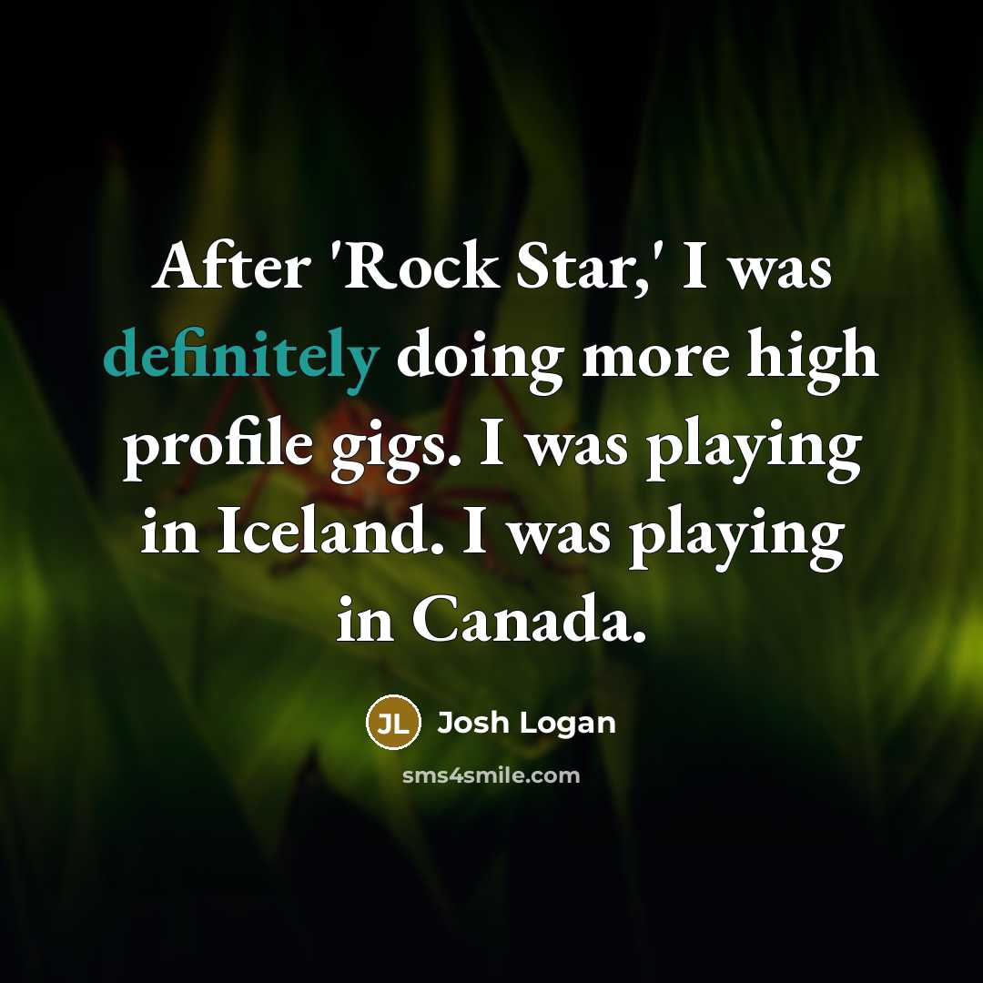 “After 'Rock Star,' I was definitely doing more high profile gigs. I was playing in Iceland. I was playing in Canada.” quote by Josh Logan