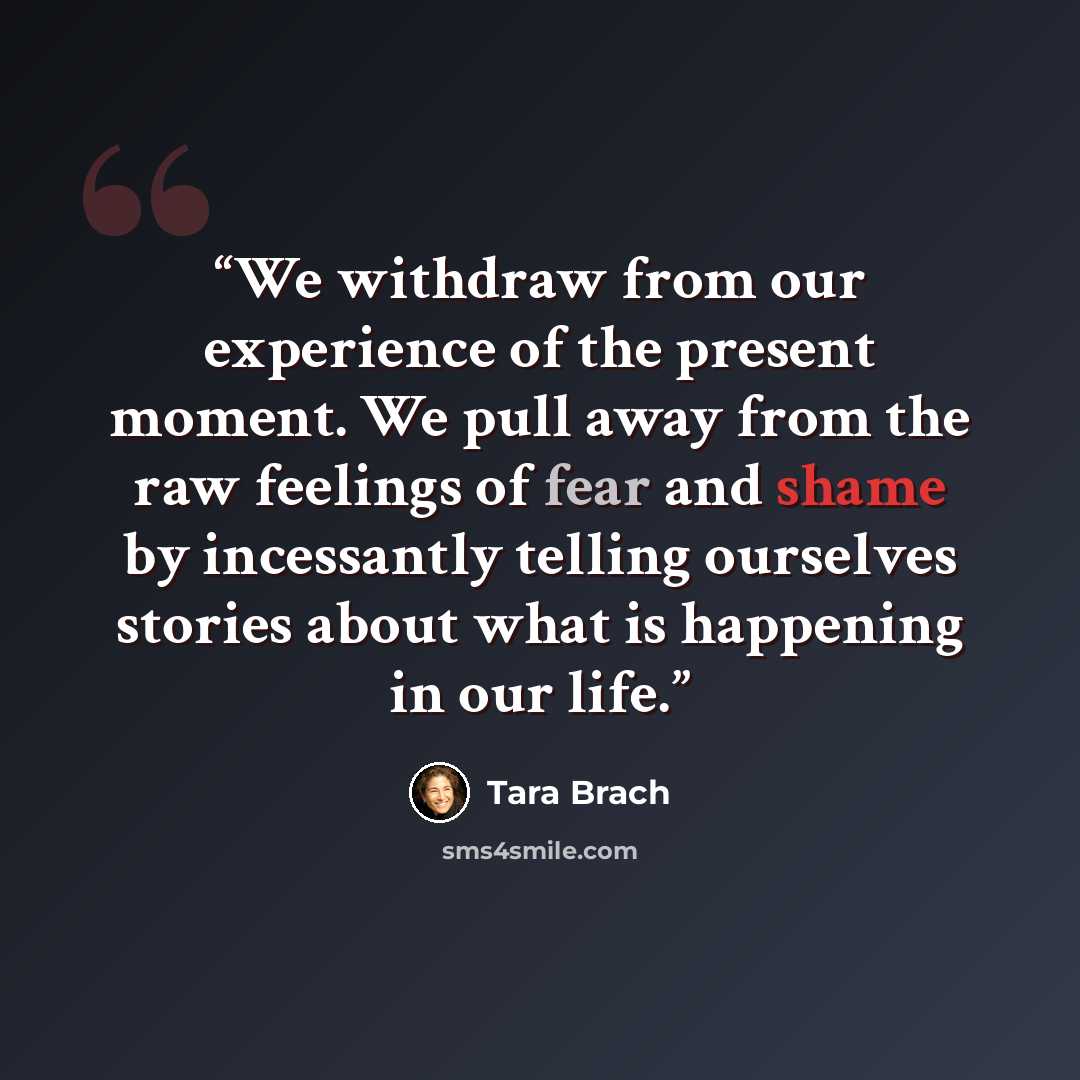 “We withdraw from our experience of the present moment. We pull away from the raw feelings of fear and shame by incessantly telling ourselves stories about what is happening in our life.” quote by Tara Brach