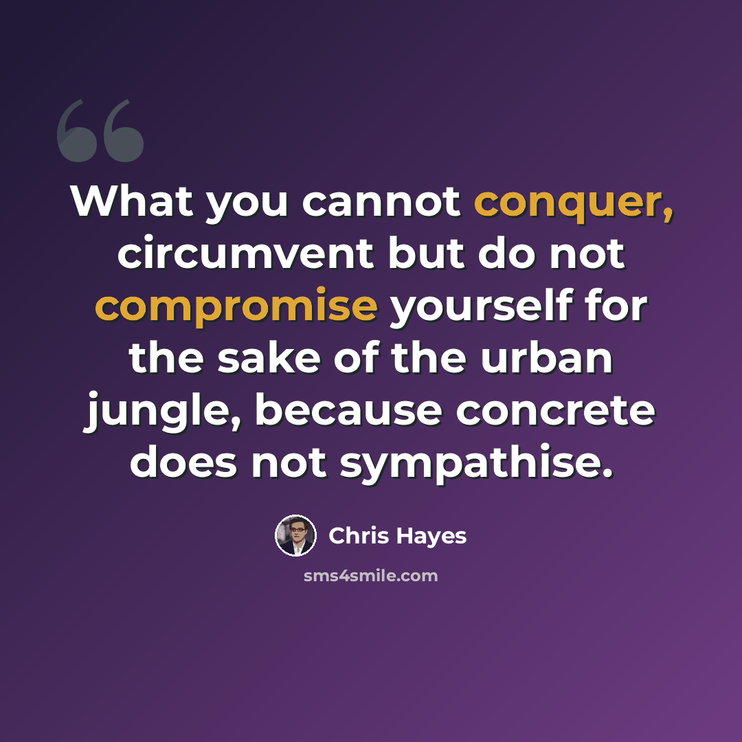 “What you cannot conquer, circumvent but do not compromise yourself for the sake of the urban jungle, because concrete does not sympathise.” quote by Chris Hayes