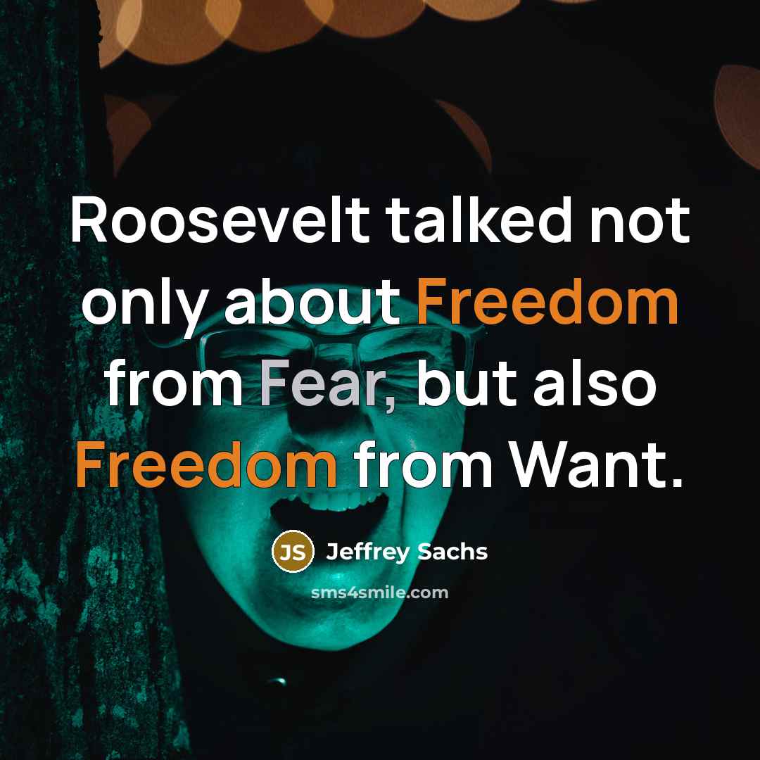 “Roosevelt talked not only about Freedom from Fear, but also Freedom from Want.” quote by Jeffrey Sachs