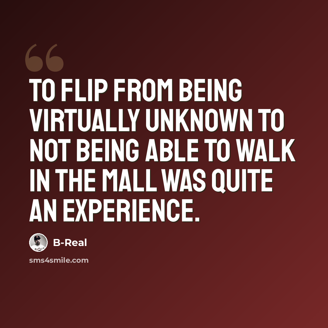 “To flip from being virtually unknown to not being able to walk in the mall was quite an experience.” quote by B-Real