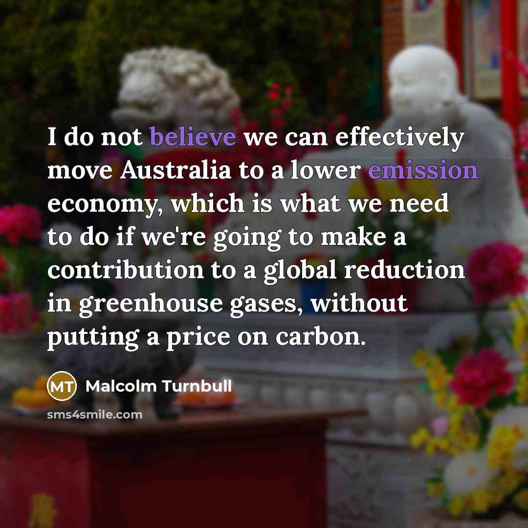 “I do not believe we can effectively move Australia to a lower emission economy, which is what we need to do if we're going to make a contribution to a global reduction in greenhouse gases, without putting a price on carbon.” quote by Malcolm Turnbull