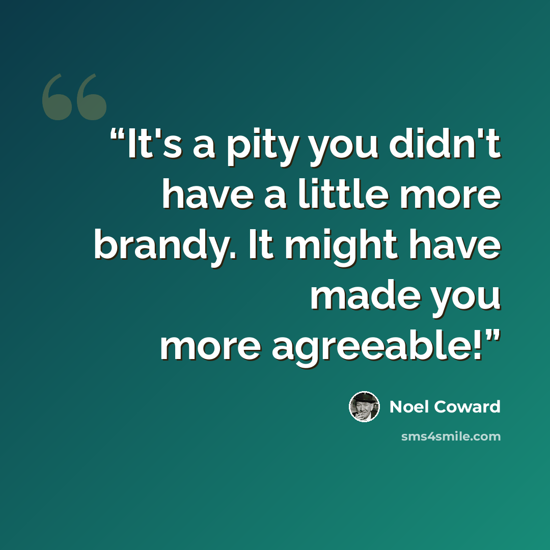 “It's a pity you didn't have a little more brandy. It might have made you more agreeable!” quote by Noël Coward
