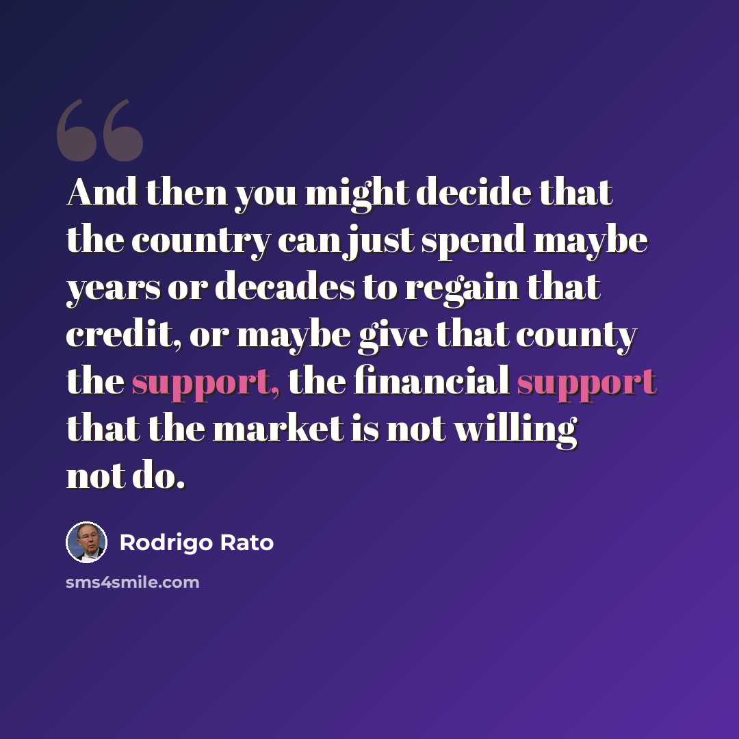 “And then you might decide that the country can just spend maybe years or decades to regain that credit, or maybe give that county the support, the financial support that the market is not willing not do.” quote by Rodrigo Rato