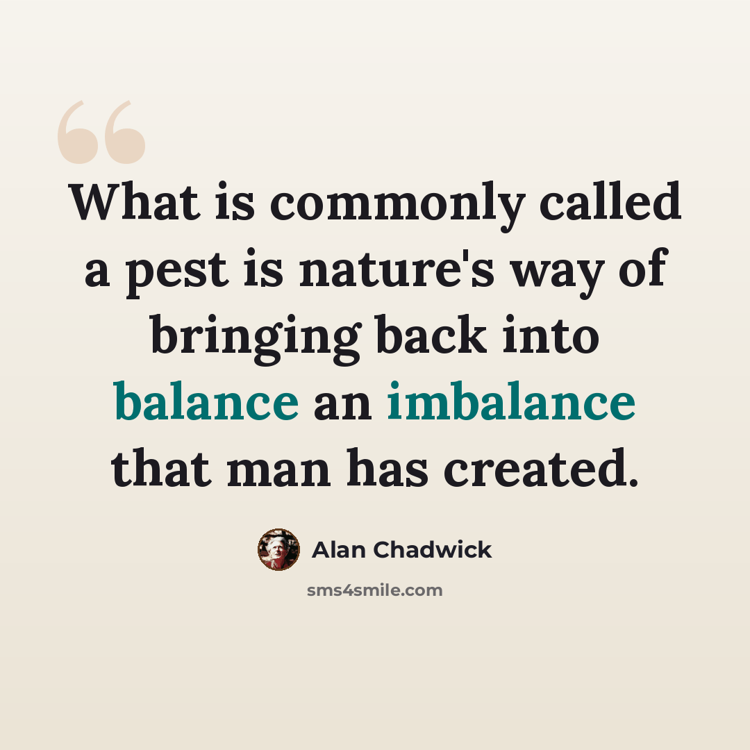 “What is commonly called a pest is nature's way of bringing back into balance an imbalance that man has created.” quote by Alan Chadwick