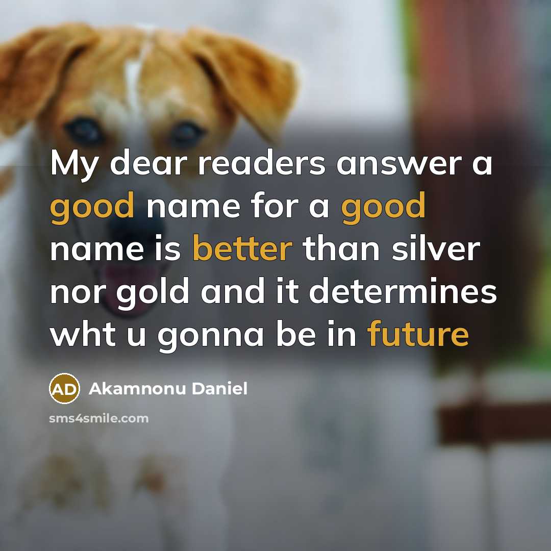“My dear readers answer a good name for a good name is better than silver nor gold and it determines wht u gonna be in future” quote by Akamnonu Daniel