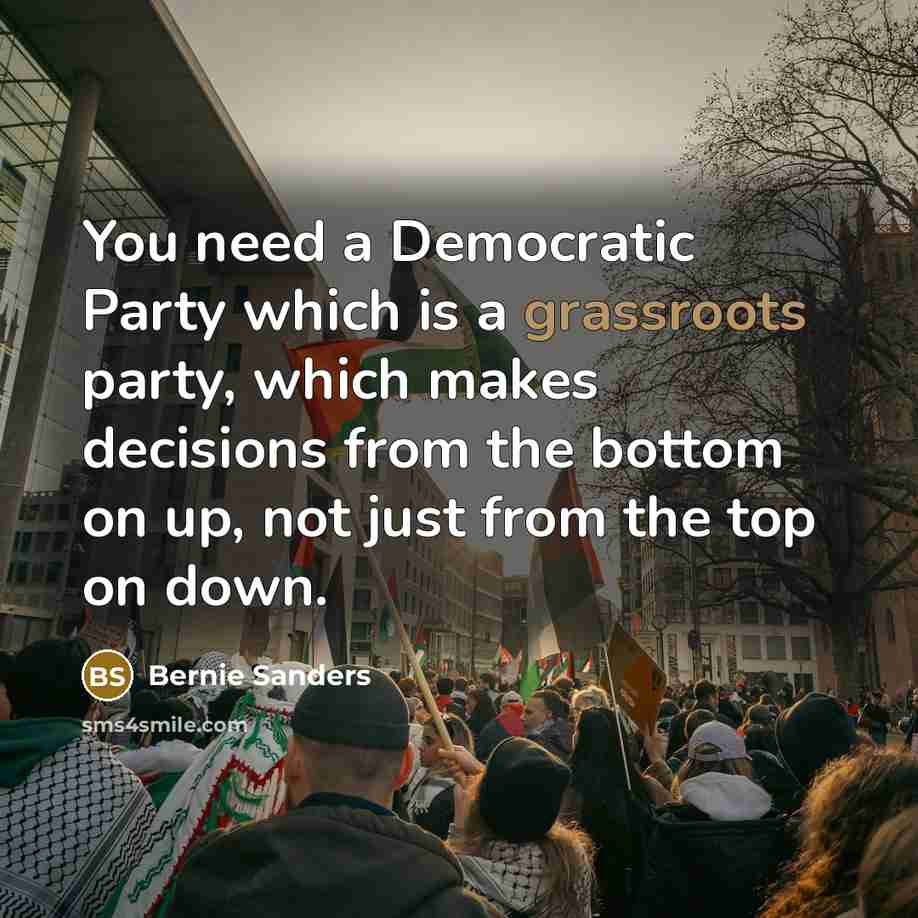 “You need a Democratic Party which is a grassroots party, which makes decisions from the bottom on up, not just from the top on down.” quote by Bernie Sanders