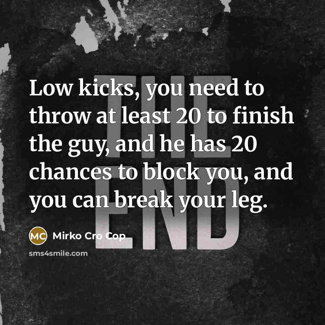 “Low kicks, you need to throw at least 20 to finish the guy, and he has 20 chances to block you, and you can break your leg.” quote by Mirko Cro Cop