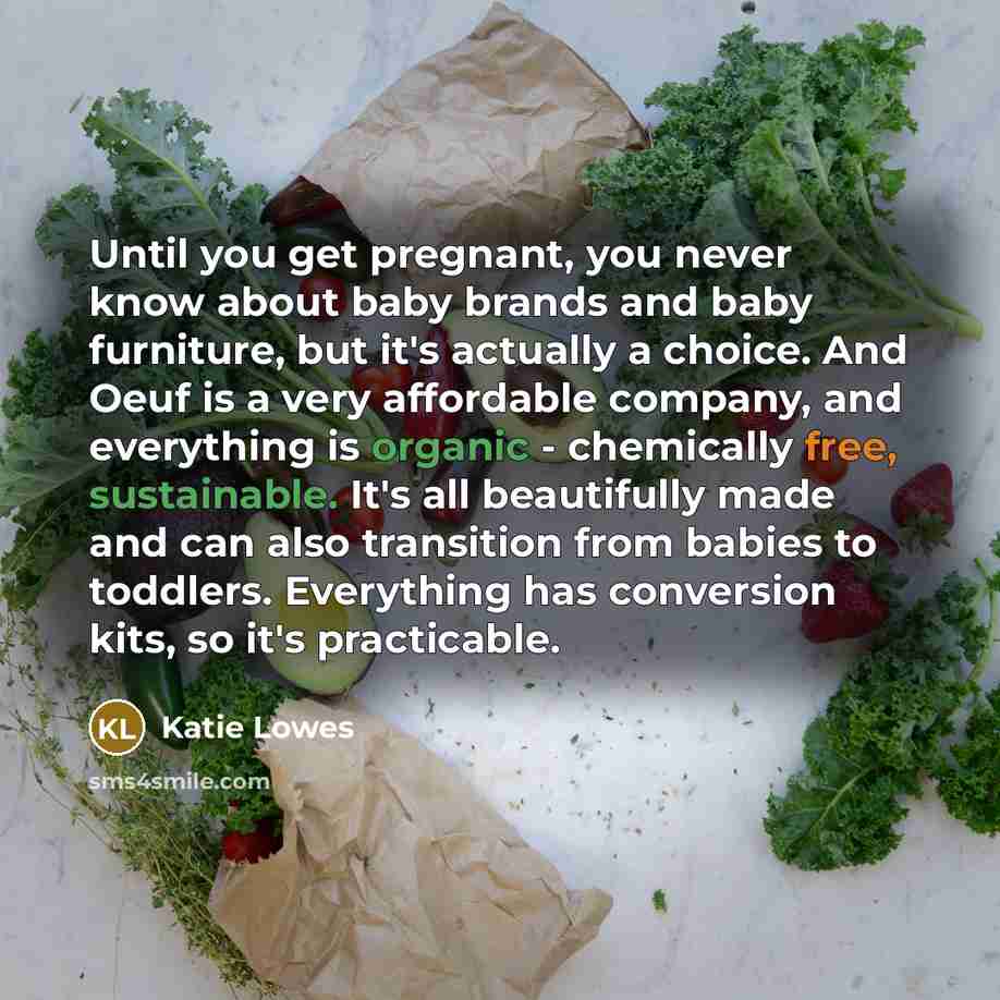 “Until you get pregnant, you never know about baby brands and baby furniture, but it's actually a choice. And Oeuf is a very affordable company, and everything is organic - chemically free, sustainable. It's all beautifully made and can also transition from babies to toddlers. Everything has…” quote by Katie Lowes