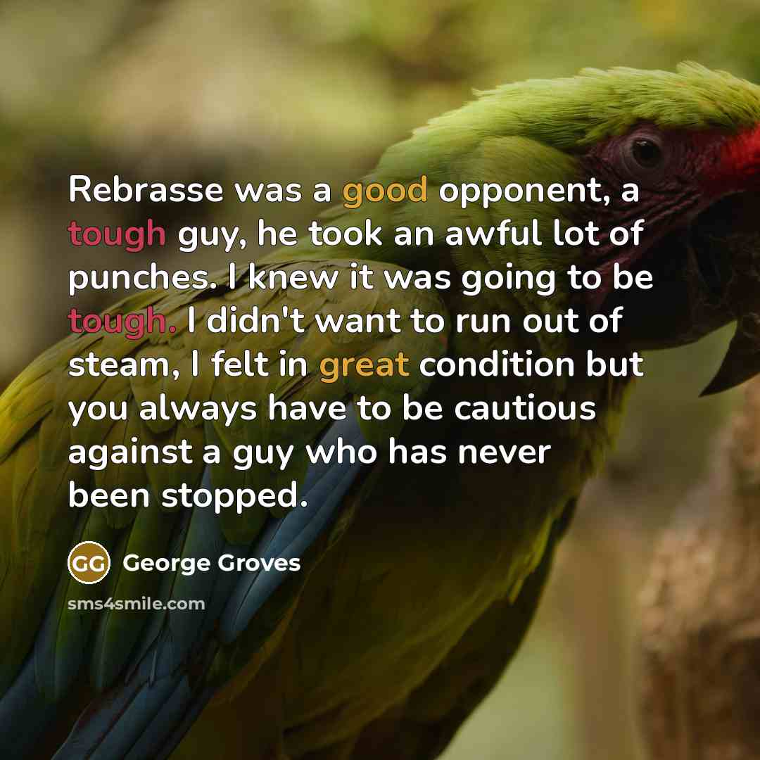 “Rebrasse was a good opponent, a tough guy, he took an awful lot of punches. I knew it was going to be tough. I didn't want to run out of steam, I felt in great condition but you always have to be cautious against a guy who has never been stopped.” quote by George Groves