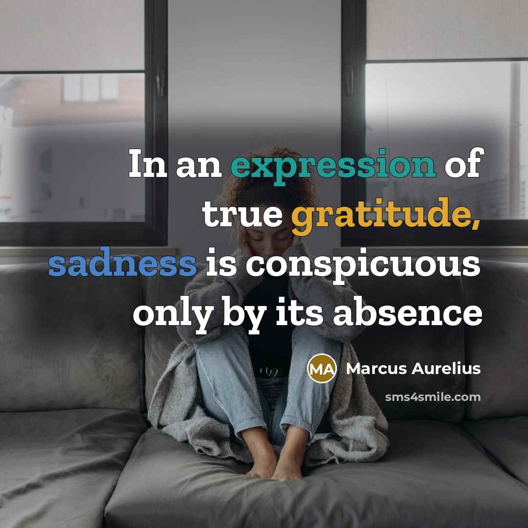 “In an expression of true gratitude, sadness is conspicuous only by its absence” quote by Marcus Aurelius