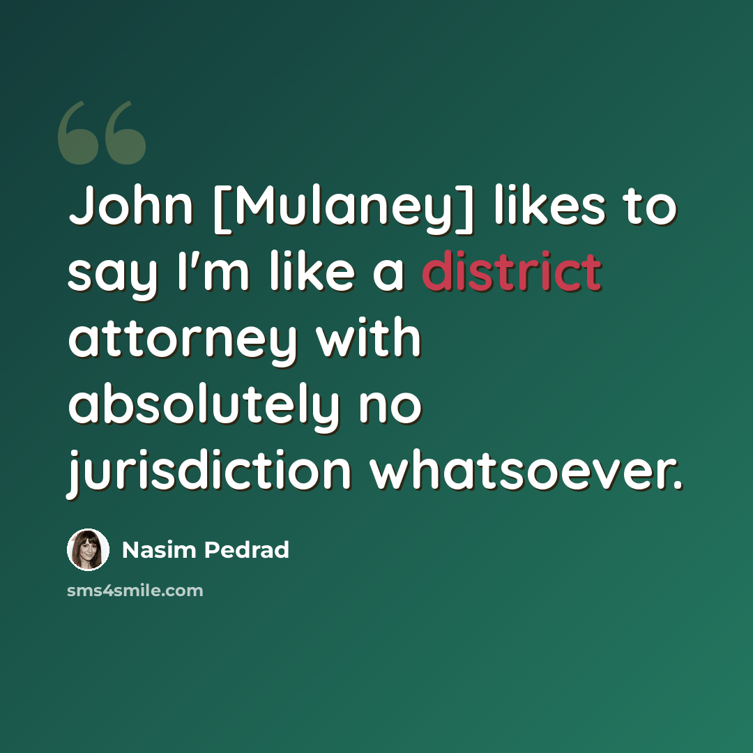 “John [Mulaney] likes to say I'm like a district attorney with absolutely no jurisdiction whatsoever.” quote by Nasim Pedrad