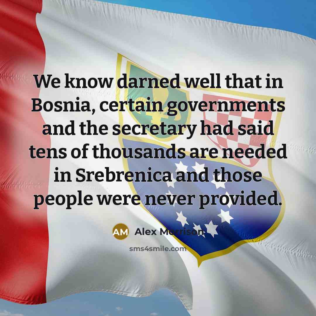 “We know darned well that in Bosnia, certain governments and the secretary had said tens of thousands are needed in Srebrenica and those people were never provided.” quote by Alex Morrison
