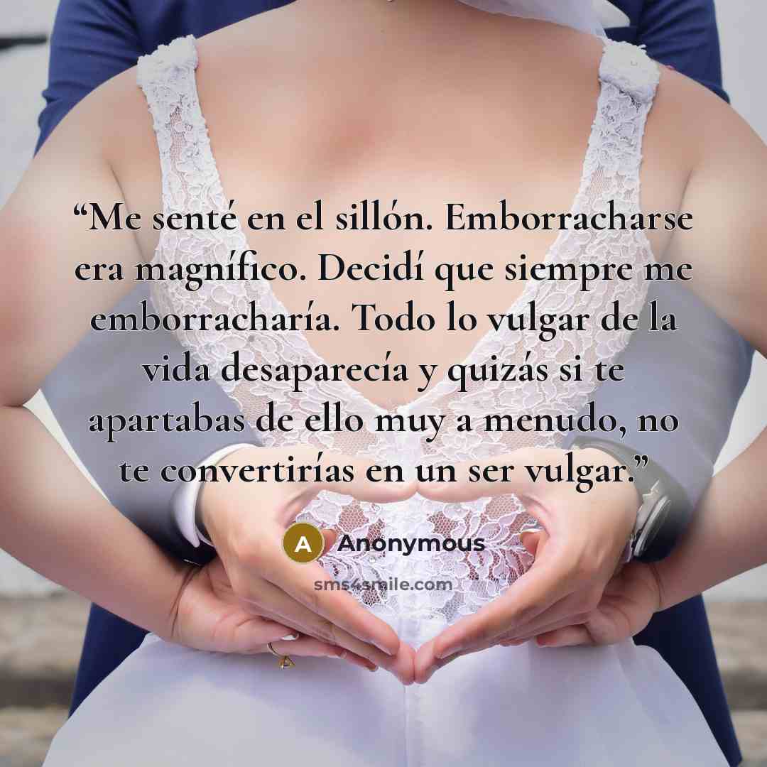 “Me senté en el sillón. Emborracharse era magnífico. Decidí que siempre me emborracharía. Todo lo vulgar de la vida desaparecía y quizás si te apartabas de ello muy a menudo, no te convertirías en un ser vulgar.” quote by Anonymous