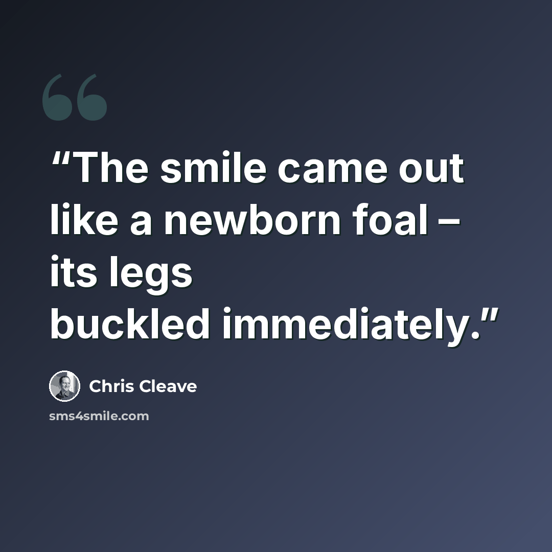 “The smile came out like a newborn foal – its legs buckled immediately.” quote by Chris Cleave