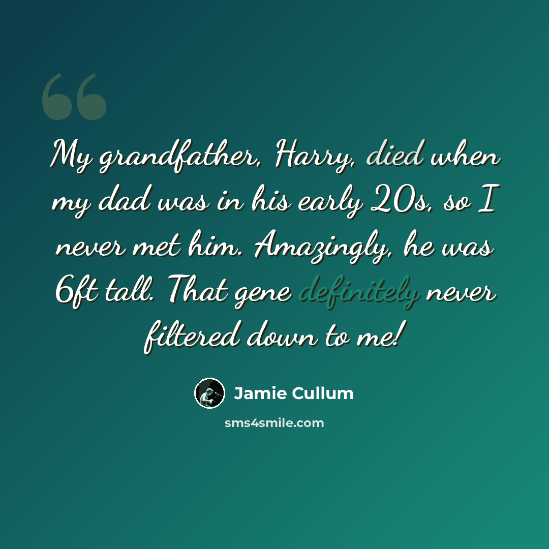 “My grandfather, Harry, died when my dad was in his early 20s, so I never met him. Amazingly, he was 6ft tall. That gene definitely never filtered down to me!” quote by Jamie Cullum