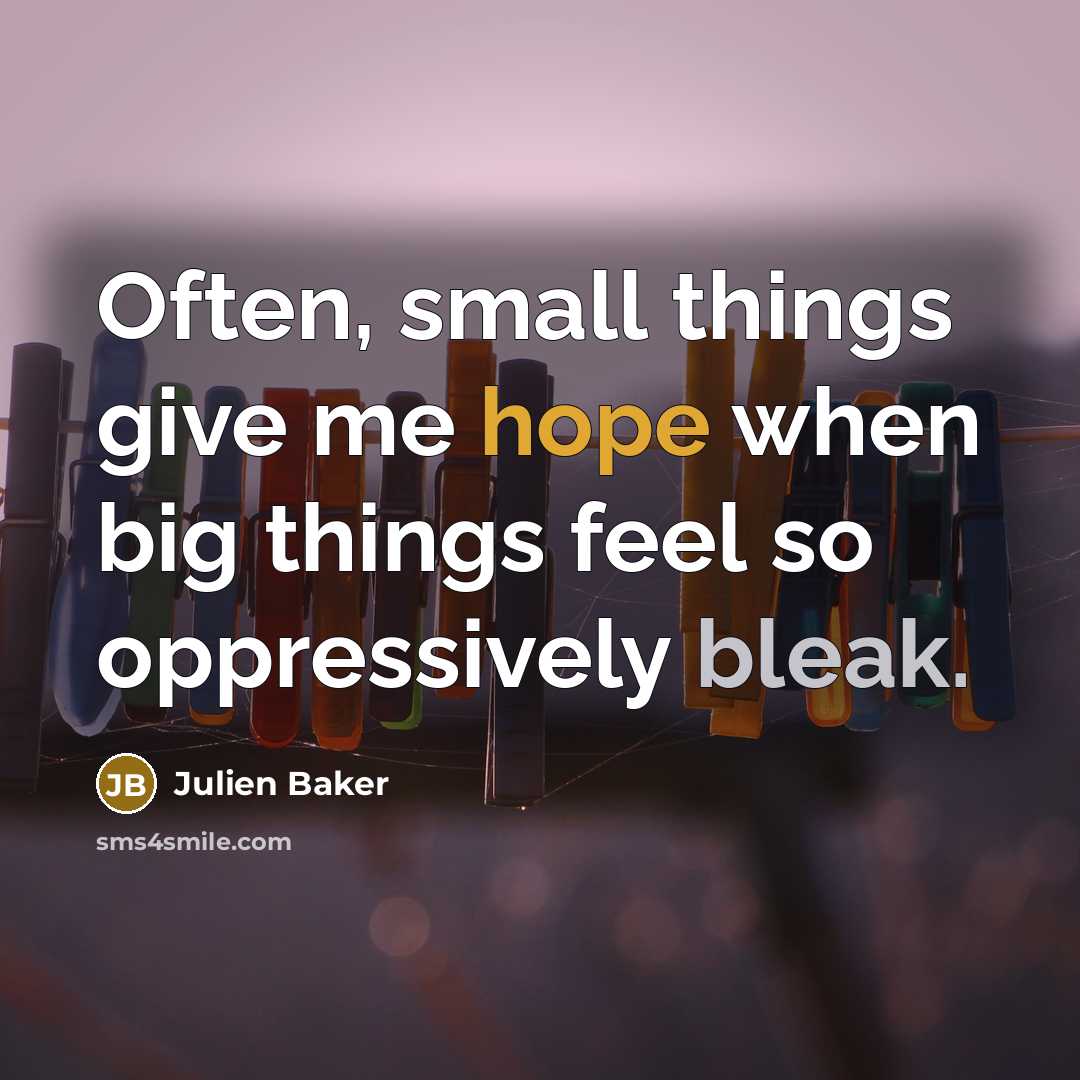 “Often, small things give me hope when big things feel so oppressively bleak.” quote by Julien Baker
