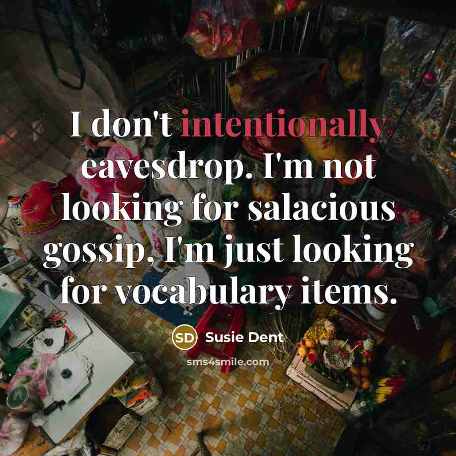 “I don't intentionally eavesdrop. I'm not looking for salacious gossip, I'm just looking for vocabulary items.” quote by Susie Dent