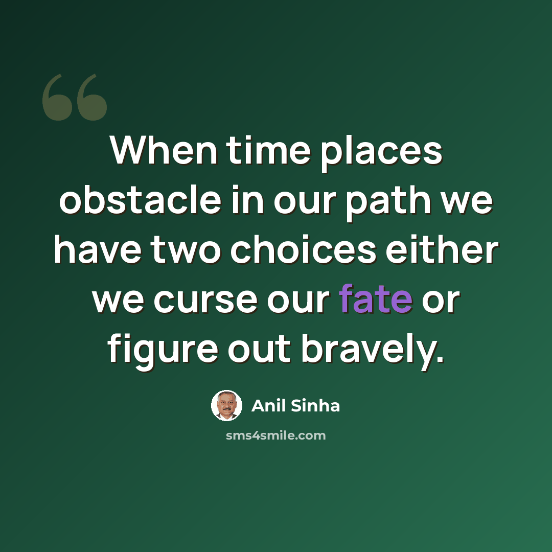 “When time places obstacle in our path we have two choices either we curse our fate or figure out bravely.” quote by Anil Sinha