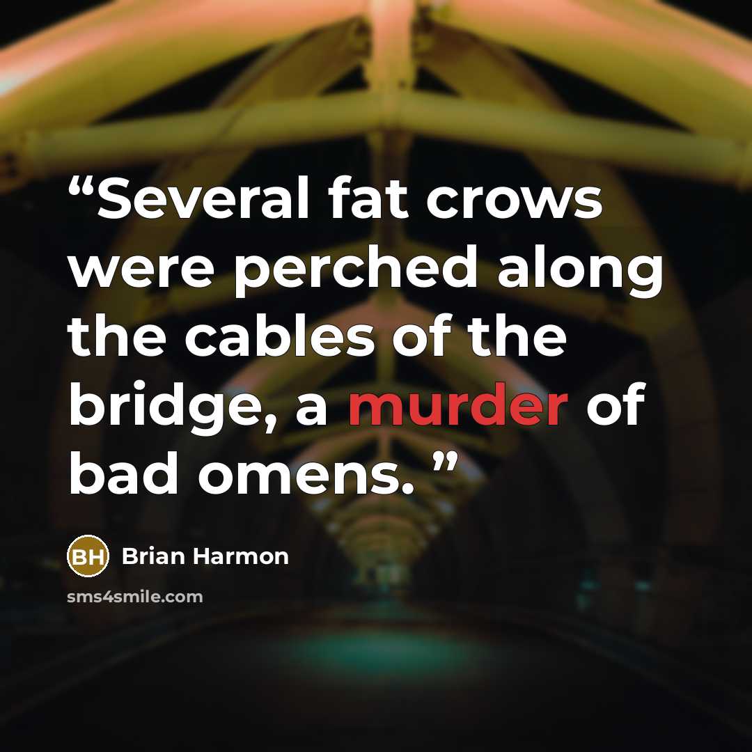 “Several fat crows were perched along the cables of the bridge, a murder of bad omens.” quote by Brian Harmon