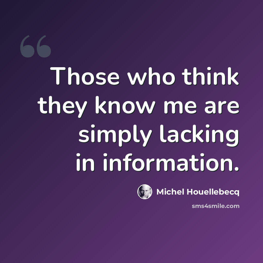 “Those who think they know me are simply lacking in information.” quote by Michel Houellebecq
