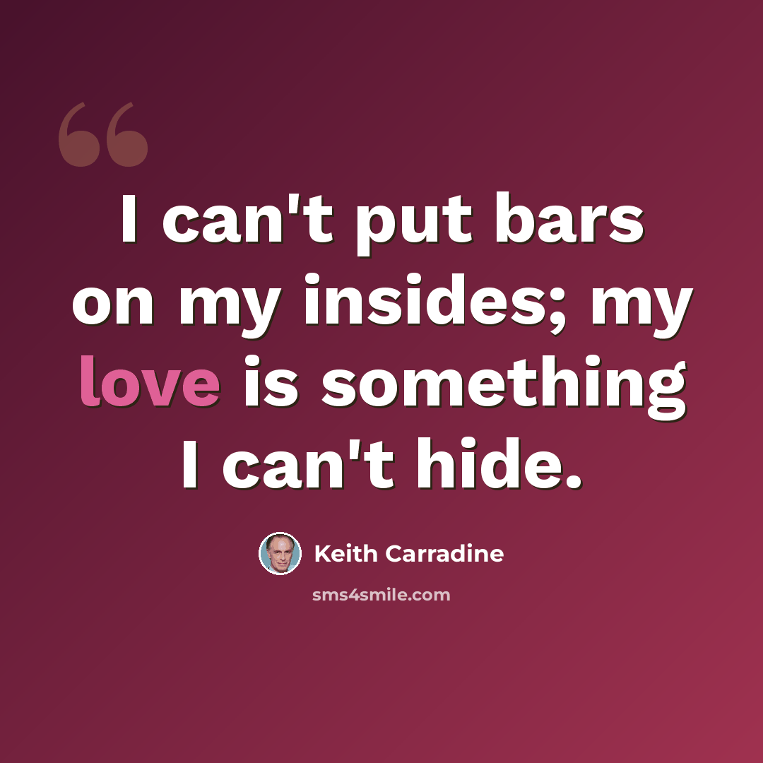 “I can't put bars on my insides; my love is something I can't hide.” quote by Keith Carradine