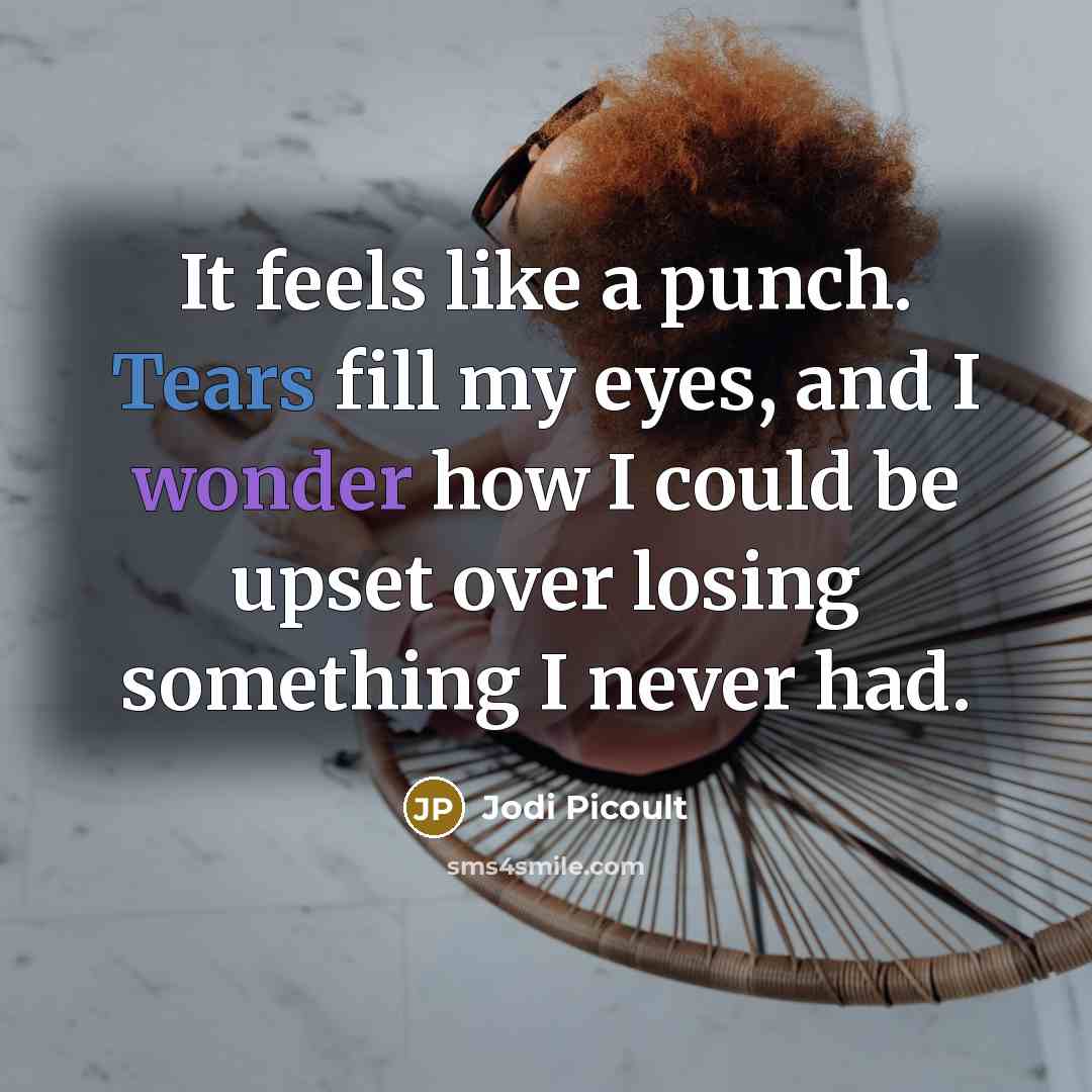 “It feels like a punch. Tears fill my eyes, and I wonder how I could be upset over losing something I never had.” quote by Jodi Picoult
