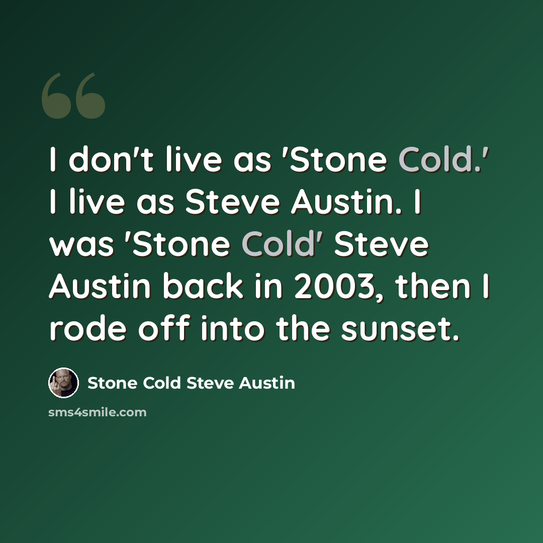 “I don't live as 'Stone Cold.' I live as Steve Austin. I was 'Stone Cold' Steve Austin back in 2003, then I rode off into the sunset.” quote by Stone Cold Steve Austin