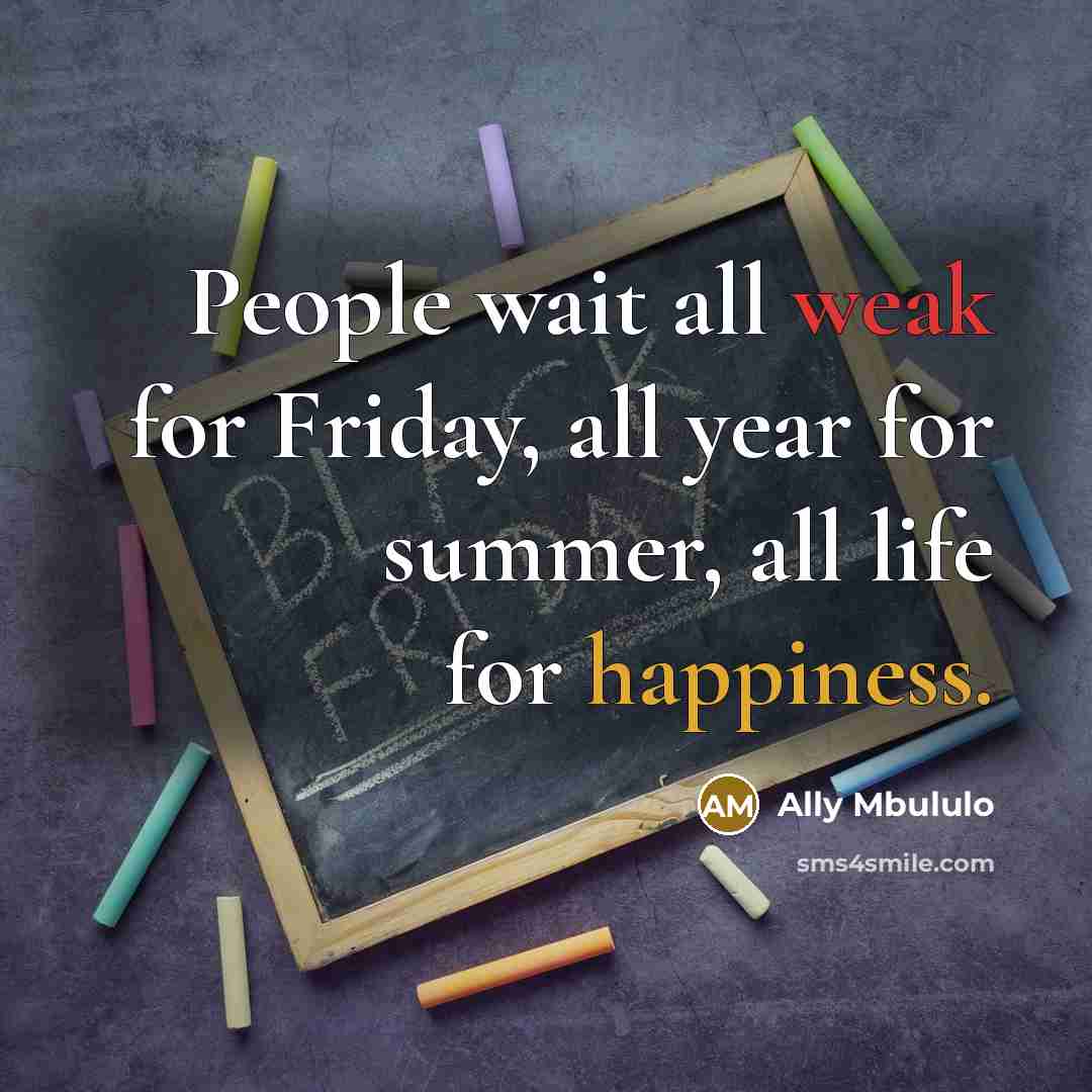 “People wait all weak for Friday, all year for summer, all life for happiness.” quote by Ally Mbululo