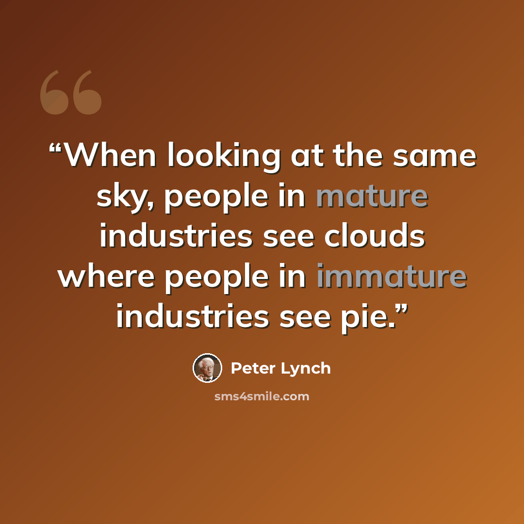 “When looking at the same sky, people in mature industries see clouds where people in immature industries see pie.” quote by Peter Lynch