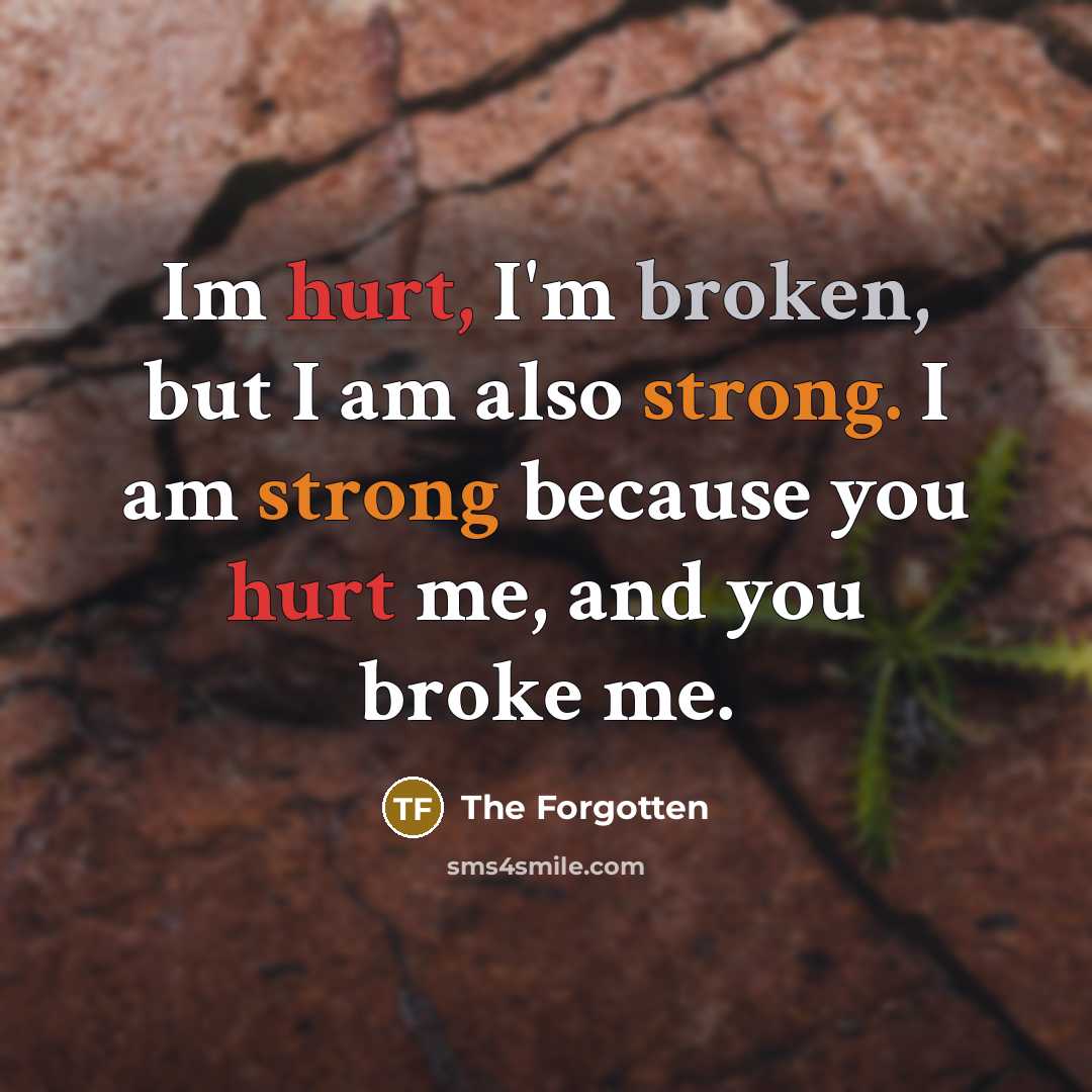 “Im hurt, I'm broken, but I am also strong. I am strong because you hurt me, and you broke me.” quote by The Forgotten