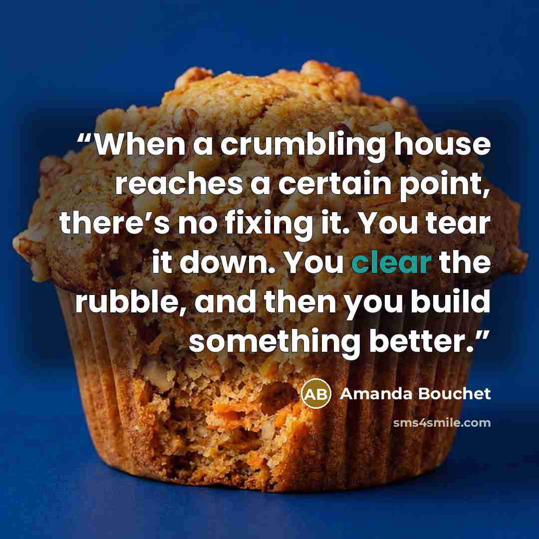 “When a crumbling house reaches a certain point, there’s no fixing it. You tear it down. You clear the rubble, and then you build something better.” quote by Amanda Bouchet