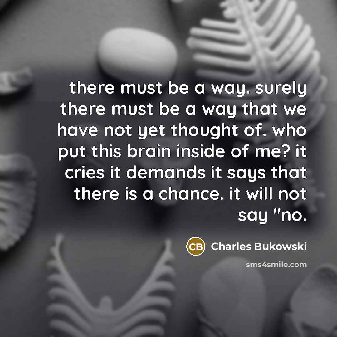 “there must be a way. surely there must be a way that we have not yet thought of. who put this brain inside of me? it cries it demands it says that there is a chance. it will not say "no.” quote by Charles Bukowski