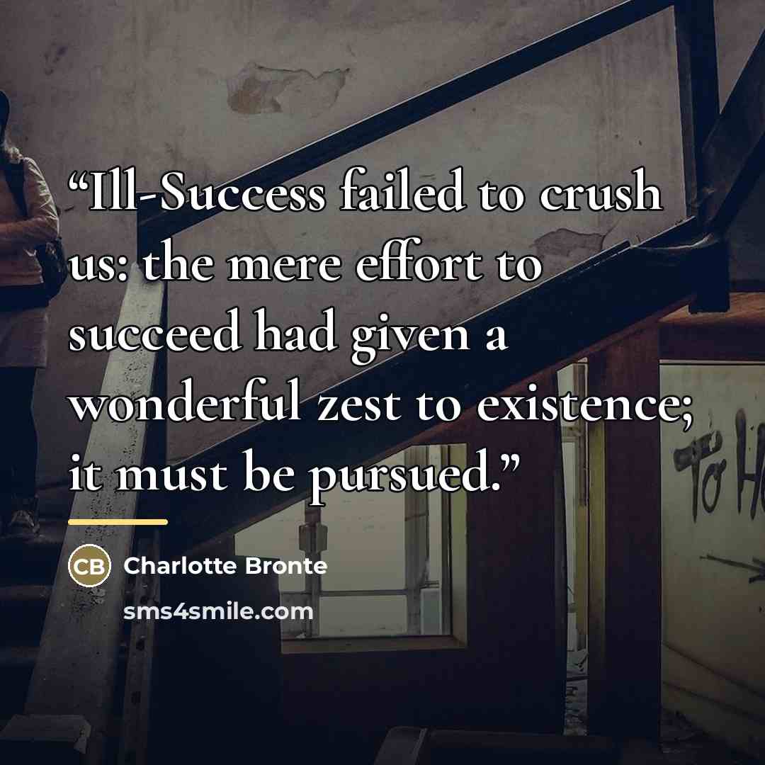 “Ill-Success failed to crush us: the mere effort to succeed had given a wonderful zest to existence; it must be pursued.” quote by Charlotte Brontë