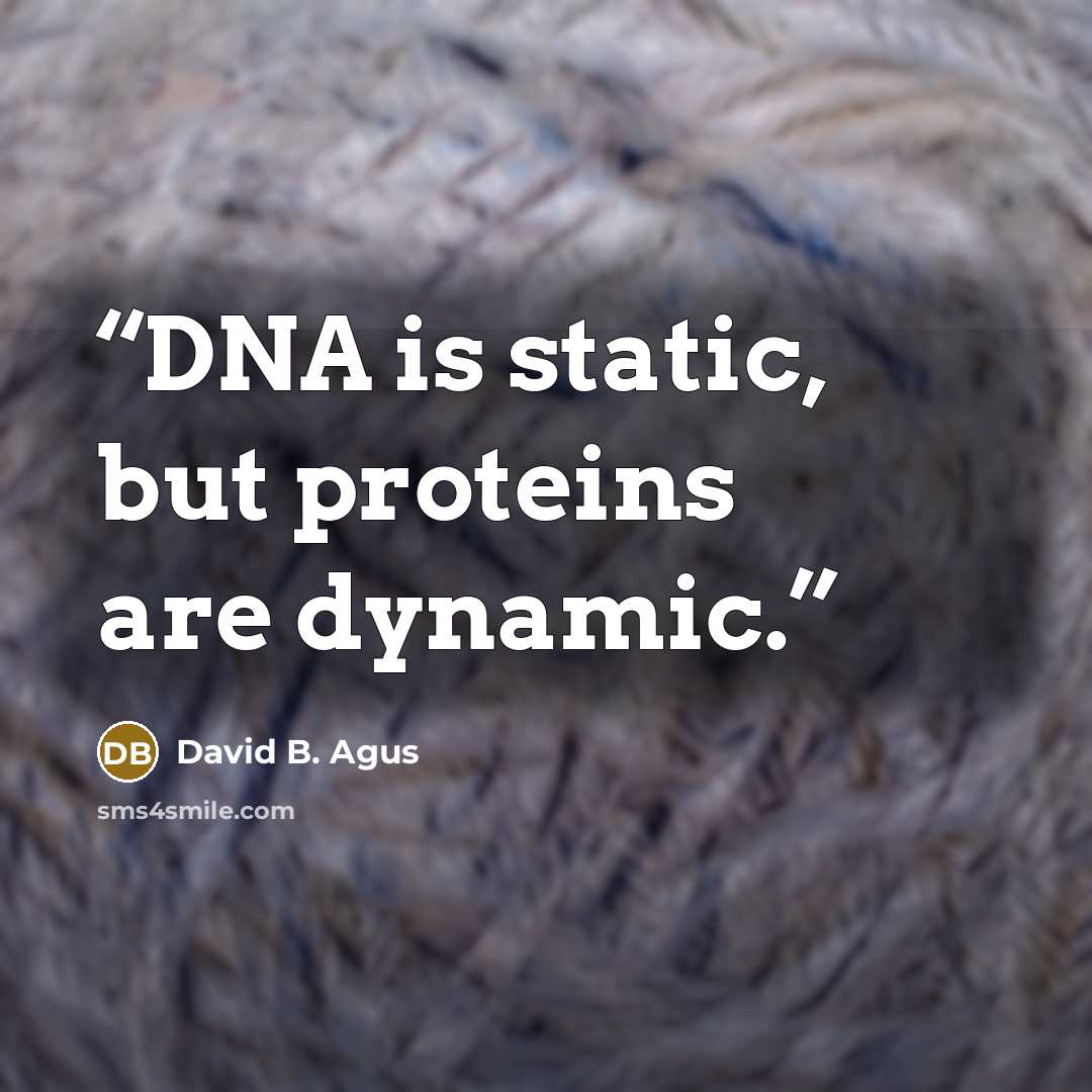 “DNA is static, but proteins are dynamic.” quote by David B. Agus