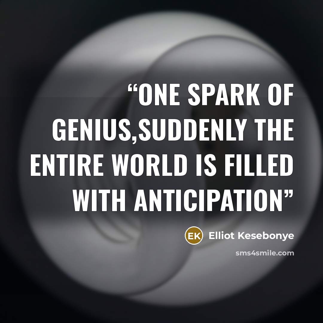 “one spark of genius,suddenly the entire world is filled with anticipation” quote by Elliot Kesebonye
