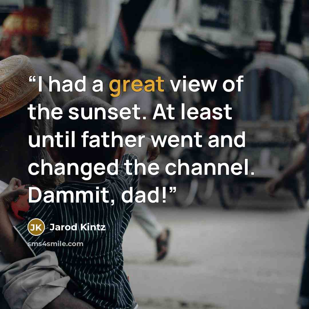 “I had a great view of the sunset. At least until father went and changed the channel. Dammit, dad!” quote by Jarod Kintz