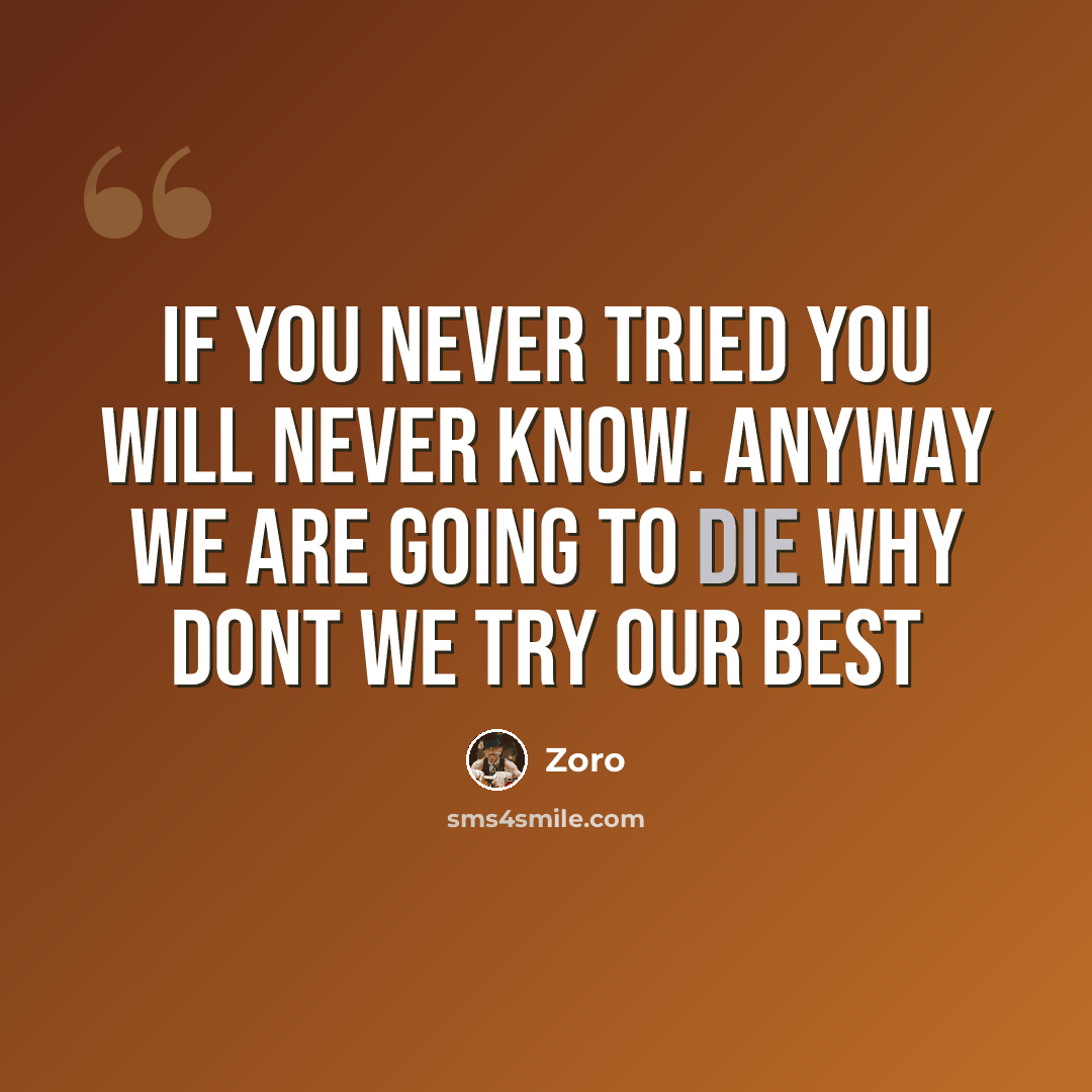 “If you never tried you will never know. Anyway we are going to die why dont we try our best” quote by Zoro