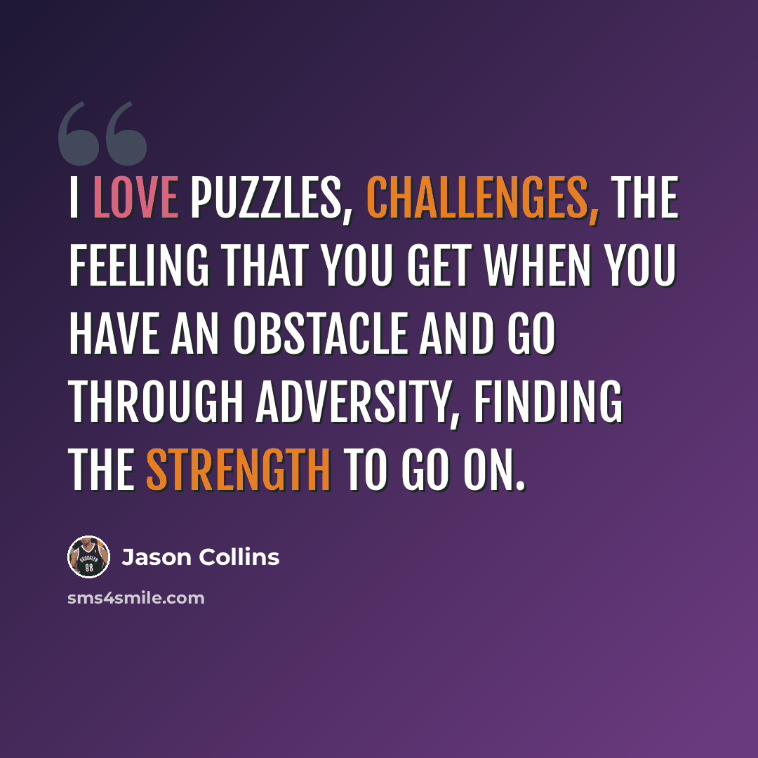 “I love puzzles, challenges, the feeling that you get when you have an obstacle and go through adversity, finding the strength to go on.” quote by Jason Collins