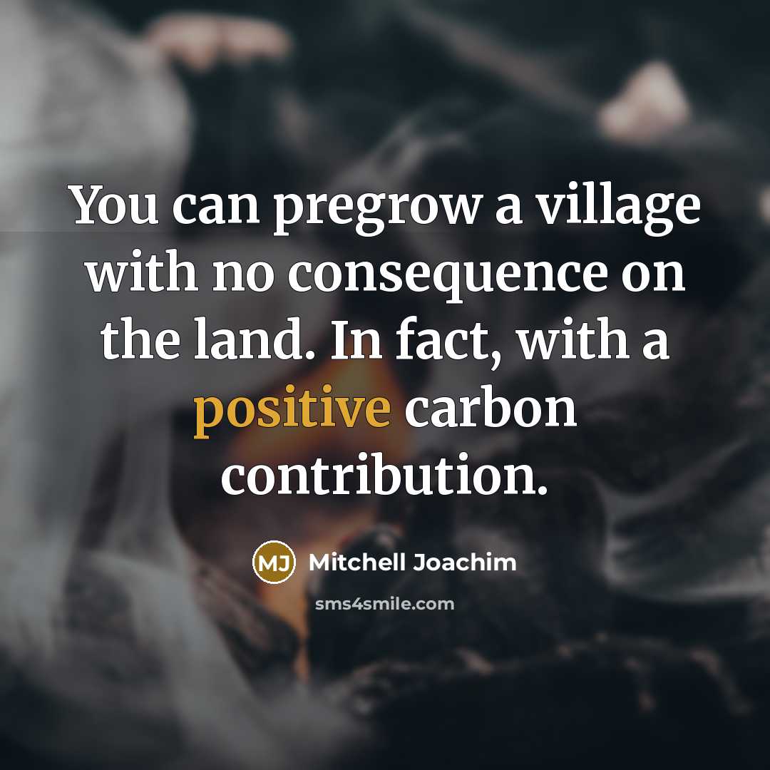 “You can pregrow a village with no consequence on the land. In fact, with a positive carbon contribution.” quote by Mitchell Joachim