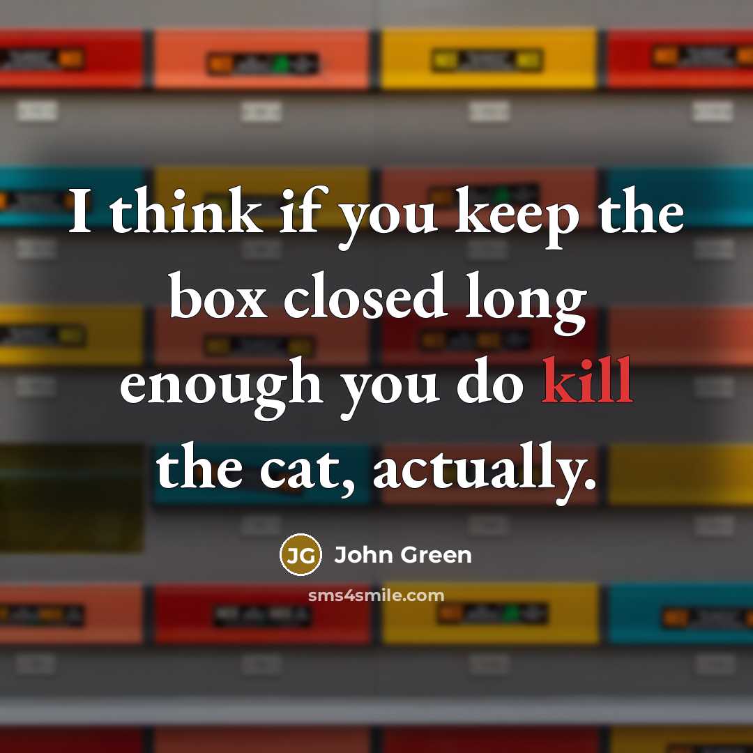 “I think if you keep the box closed long enough you do kill the cat, actually.” quote by John Green