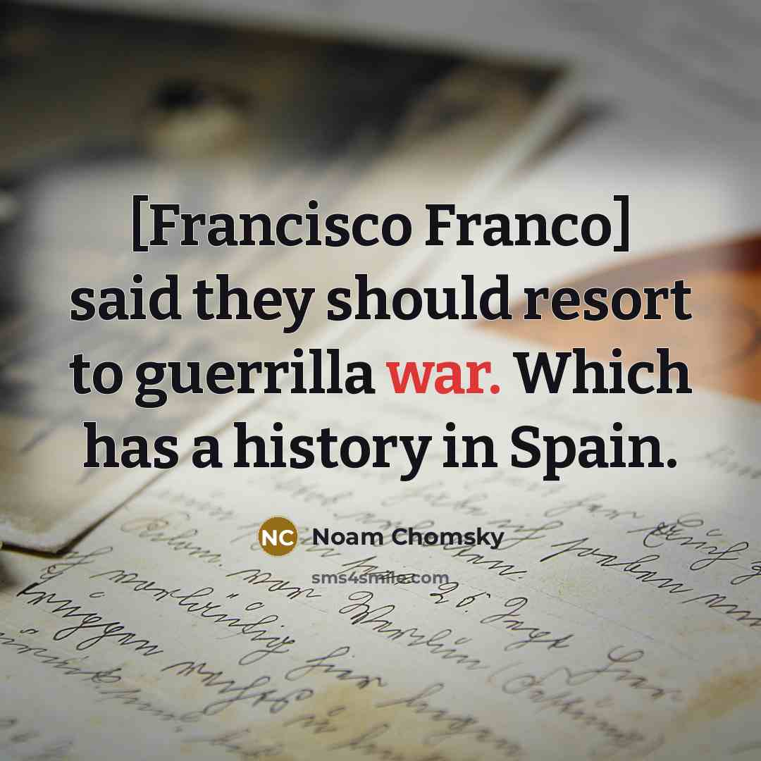 “[Francisco Franco] said they should resort to guerrilla war. Which has a history in Spain.” quote by Noam Chomsky