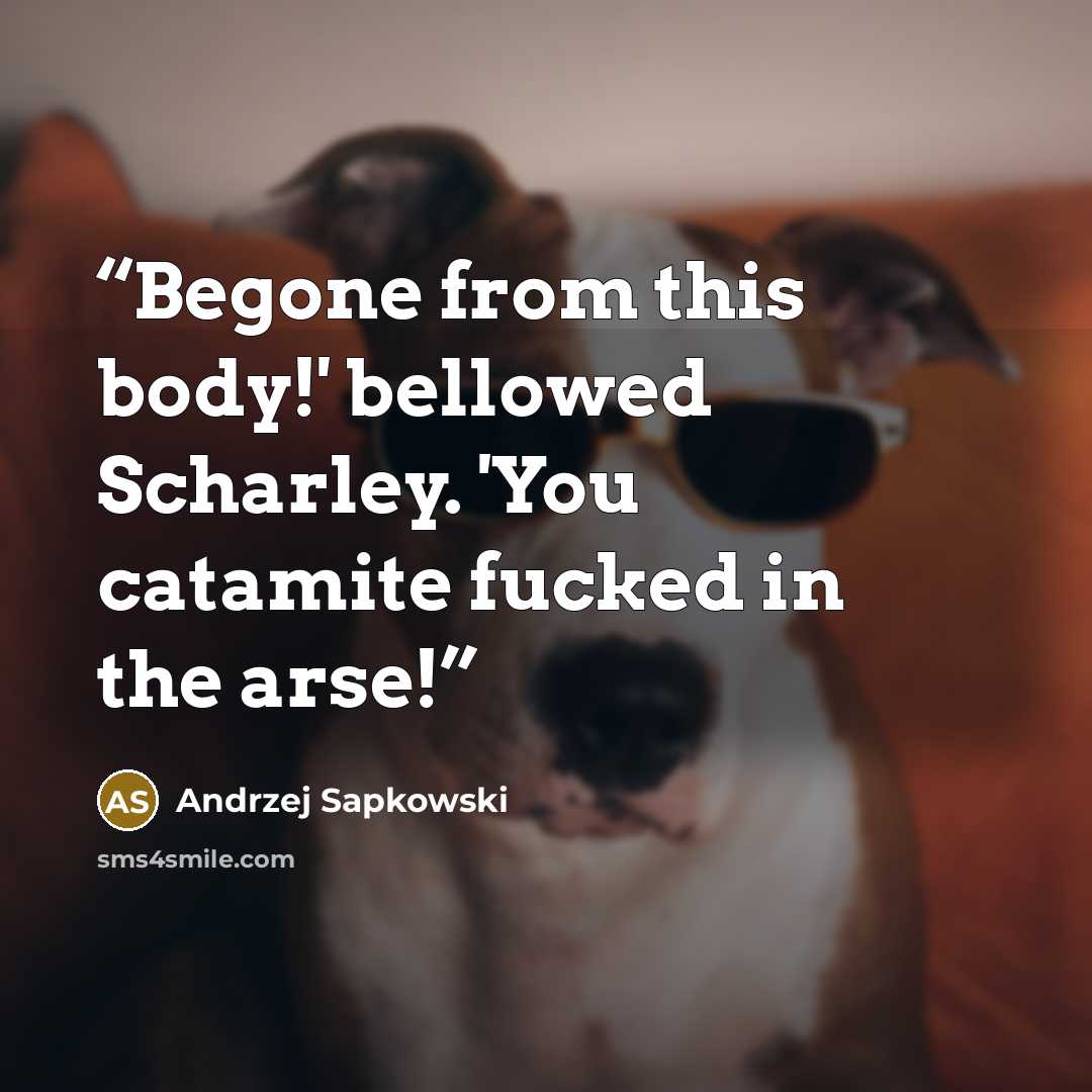 “Begone from this body!' bellowed Scharley. 'You catamite fucked in the arse!” quote by Andrzej Sapkowski