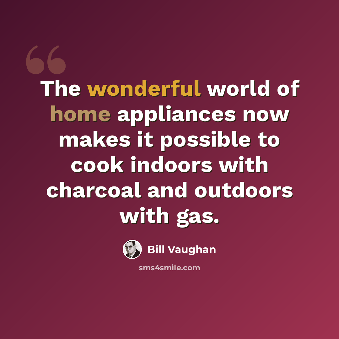 “The wonderful world of home appliances now makes it possible to cook indoors with charcoal and outdoors with gas.” quote by Bill Vaughan