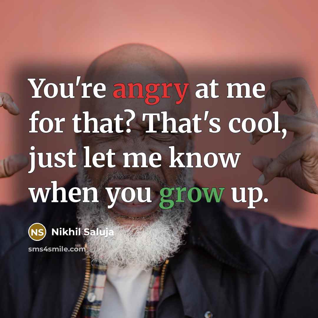 “You're angry at me for that? That's cool, just let me know when you grow up.” quote by Nikhil Saluja