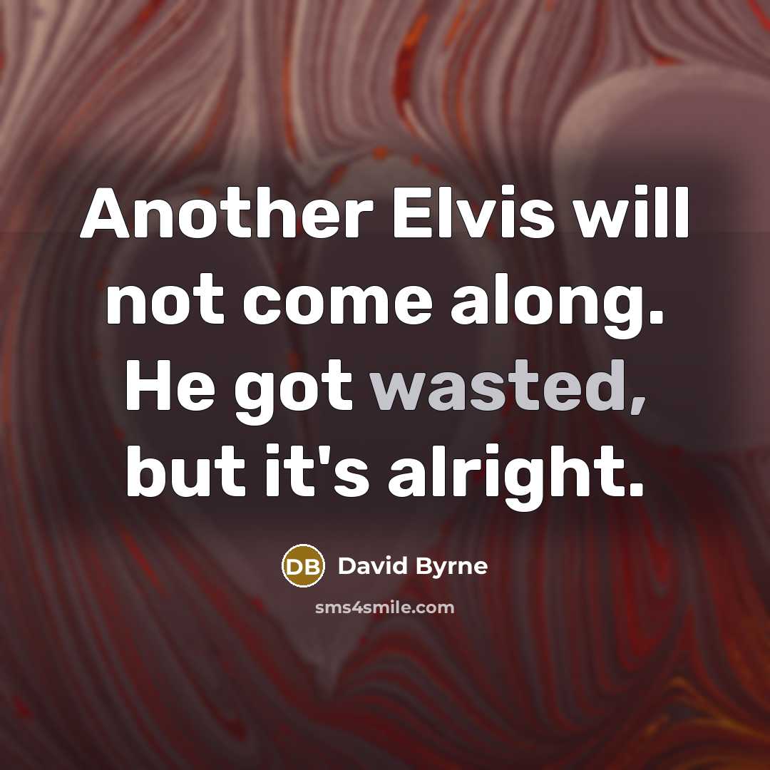 “Another Elvis will not come along. He got wasted, but it's alright.” quote by David Byrne