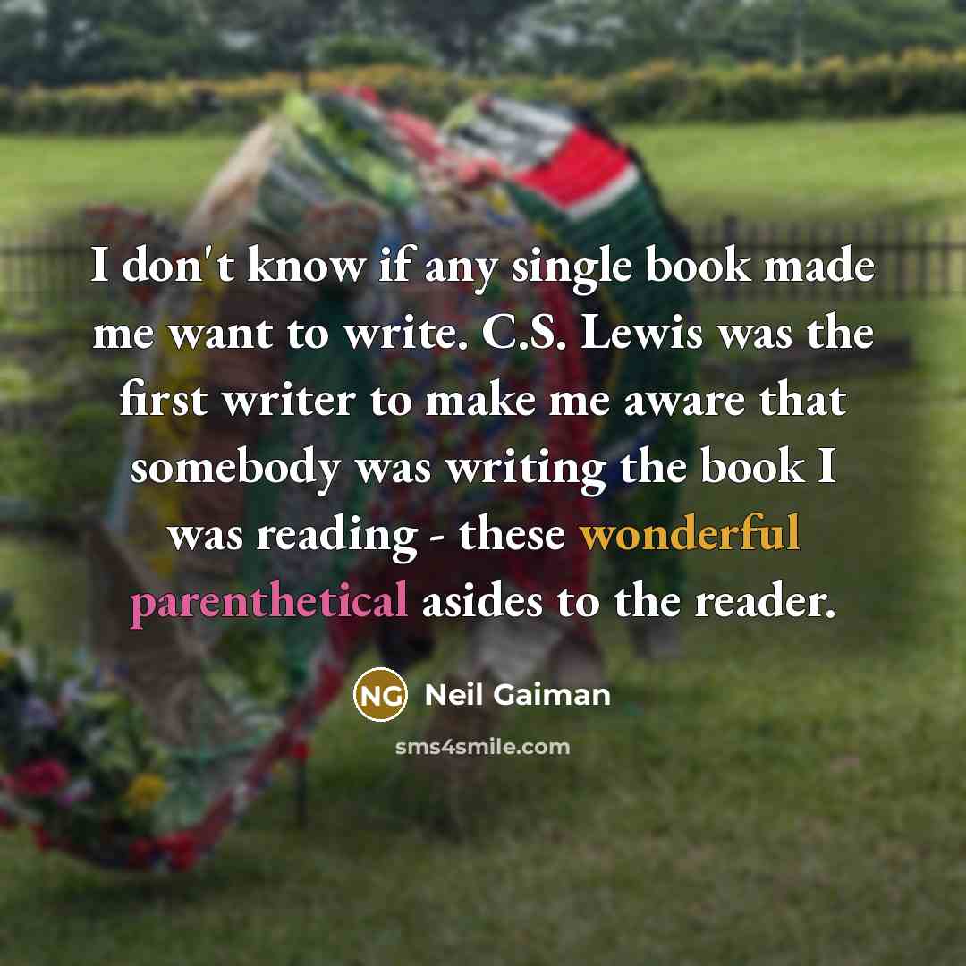 “I don't know if any single book made me want to write. C.S. Lewis was the first writer to make me aware that somebody was writing the book I was reading - these wonderful parenthetical asides to the reader.” quote by Neil Gaiman
