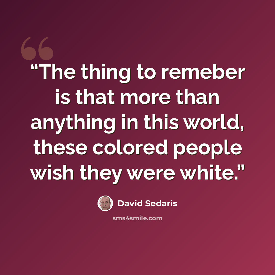 “The thing to remeber is that more than anything in this world, these colored people wish they were white.” quote by David Sedaris