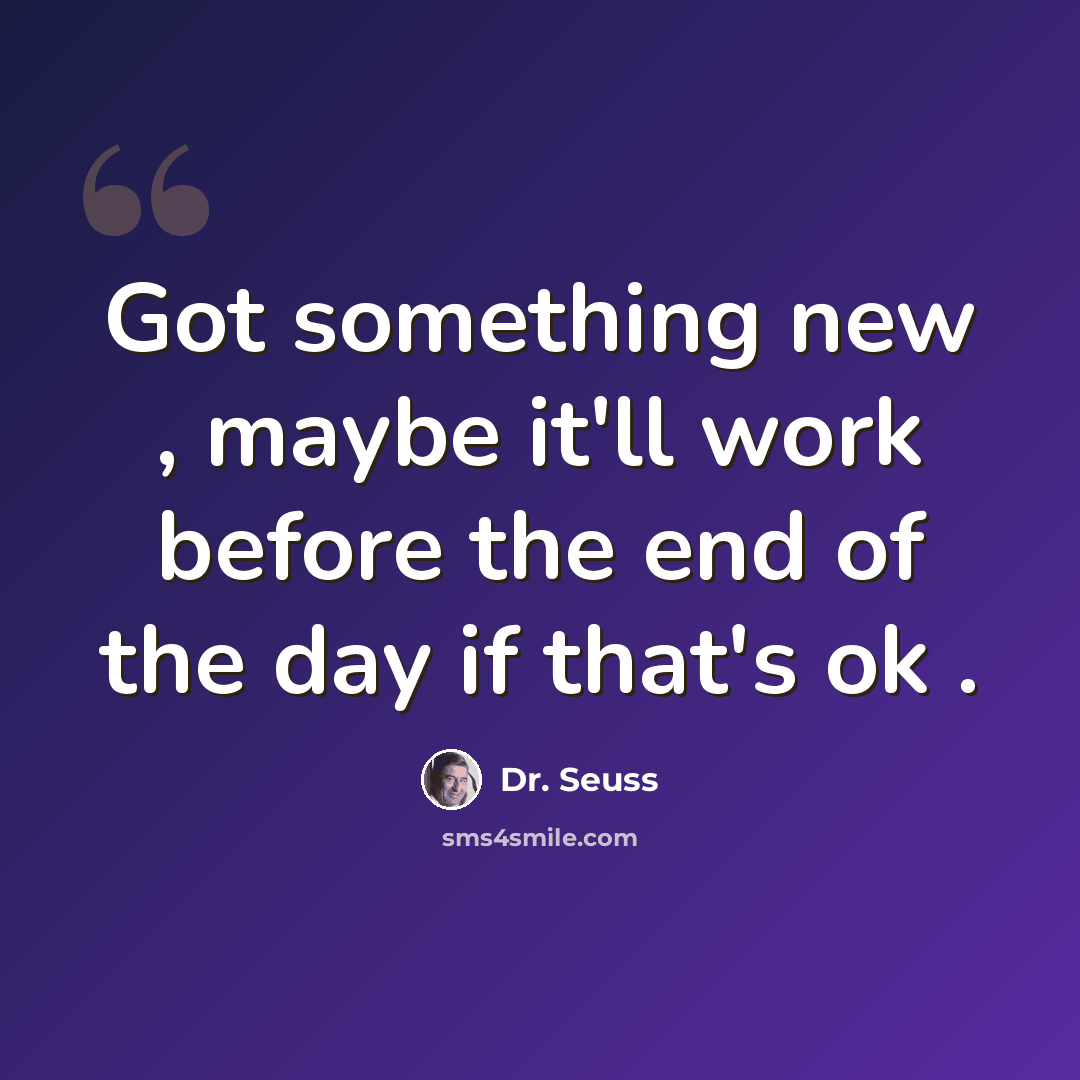 “Got something new , maybe it'll work before the end of the day if that's ok .” quote by Dr. Seuss